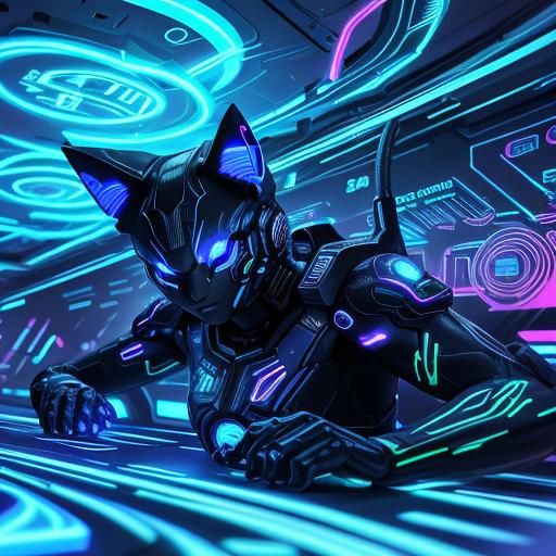 Cute AI Cat Android Robot with Glowing Eyes