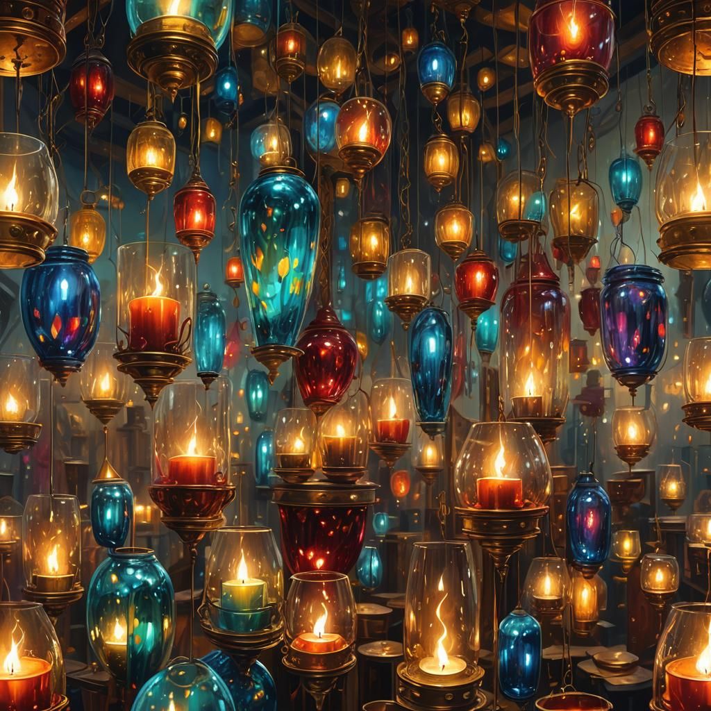 Stylized Metal Lanterns in a Fantasy Setting