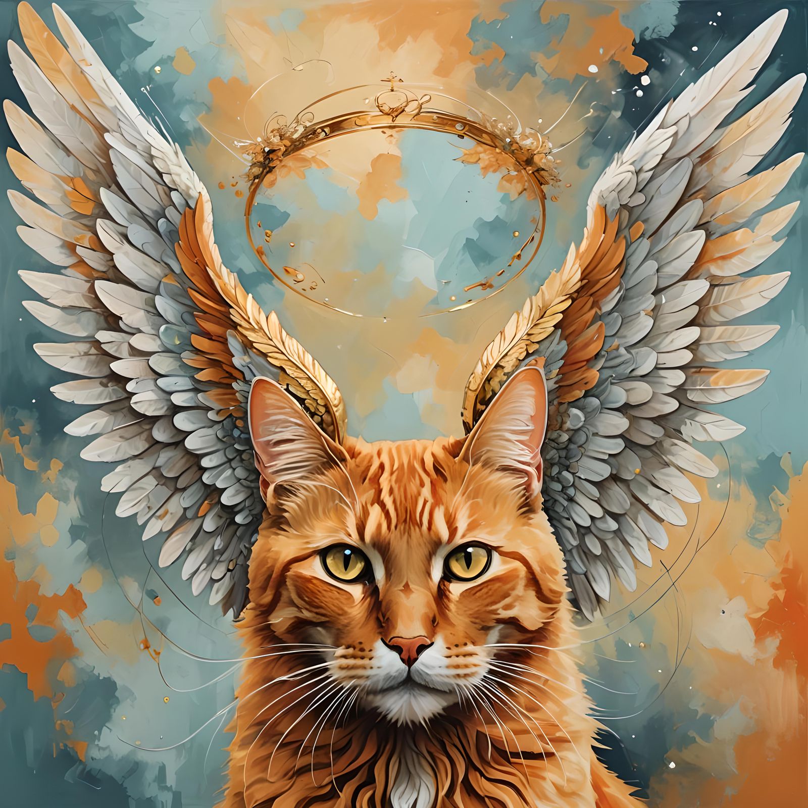 Orange Cat with Angel Wings in Heaven