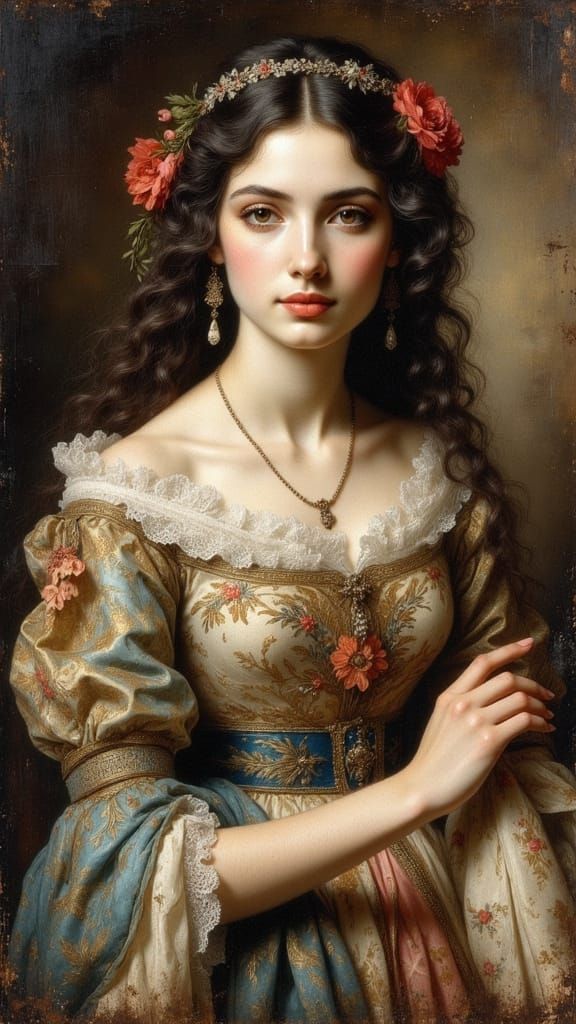 Elegant French Woman Portrait in Hyperreal Ink Style