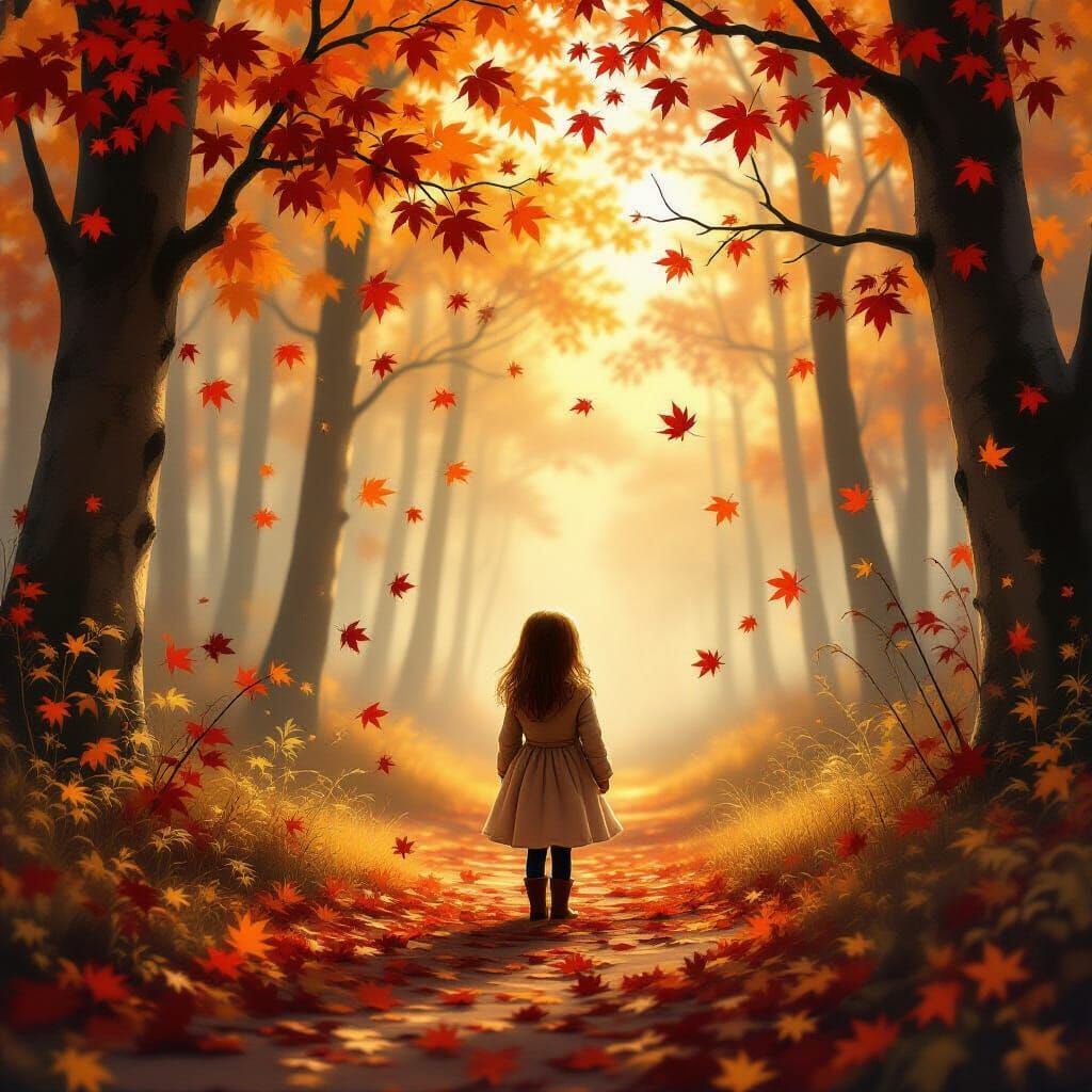 Ethereal Girl in Misty Autumn Forest