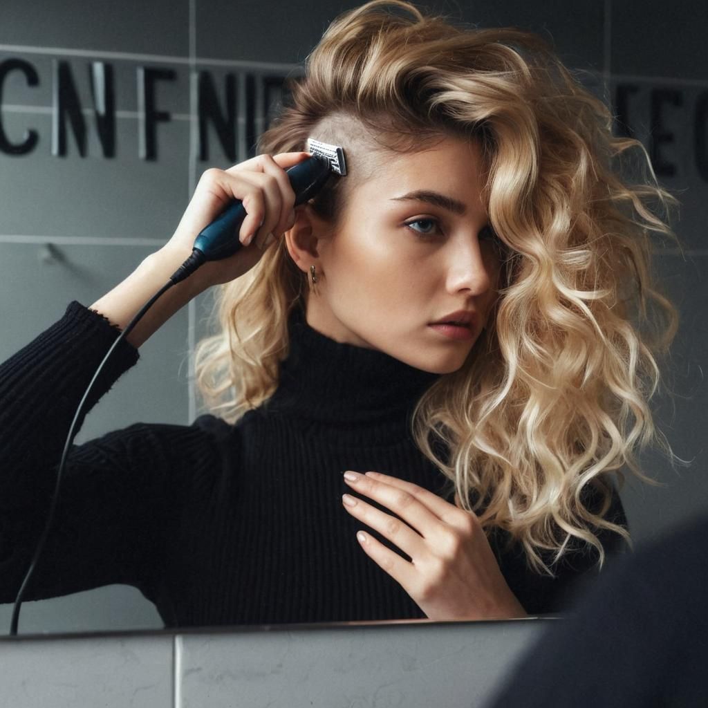 Confident Woman Shaves Head in Fine Art Photograph
