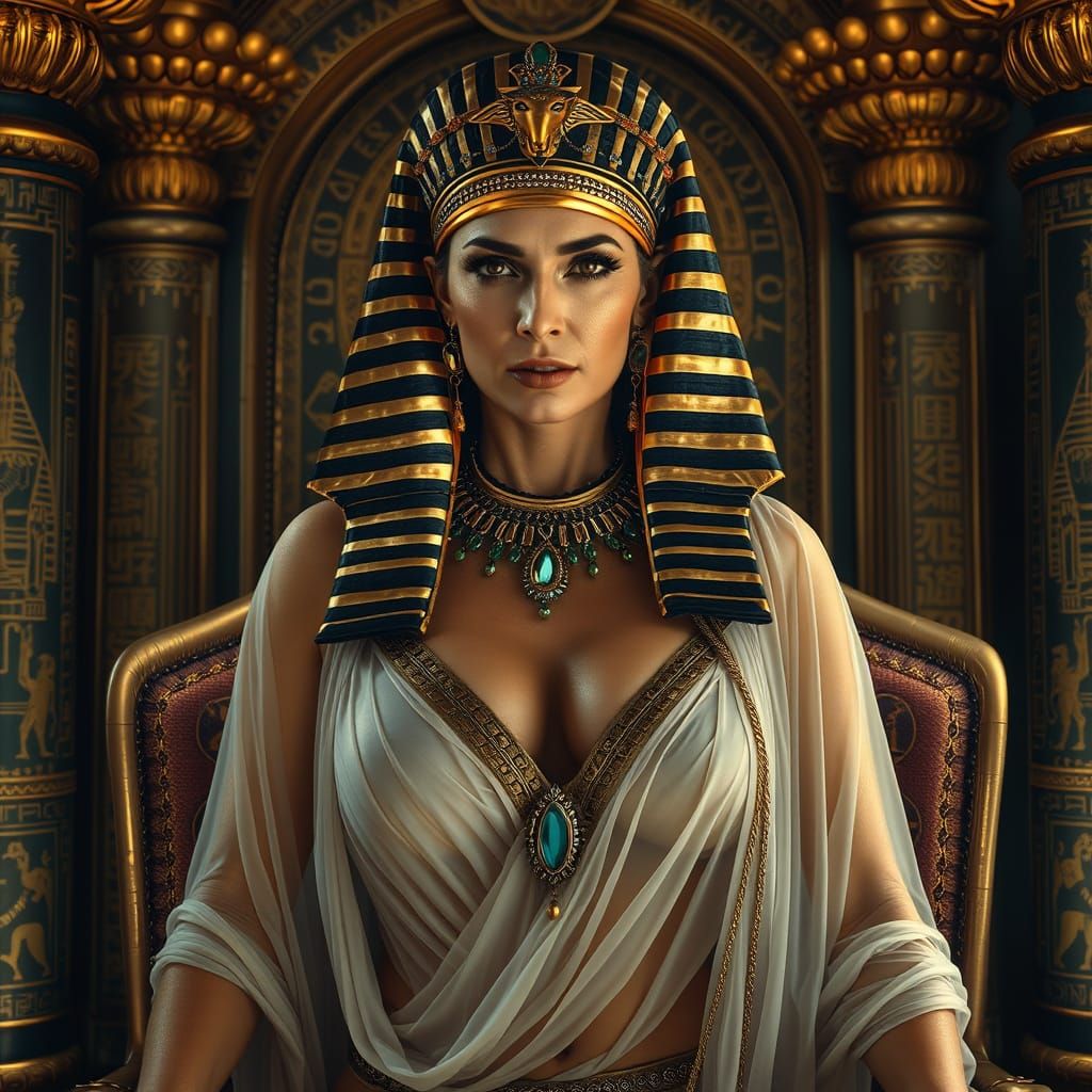 Regal Pharaoh Queen in Ancient Egyptian Splendor