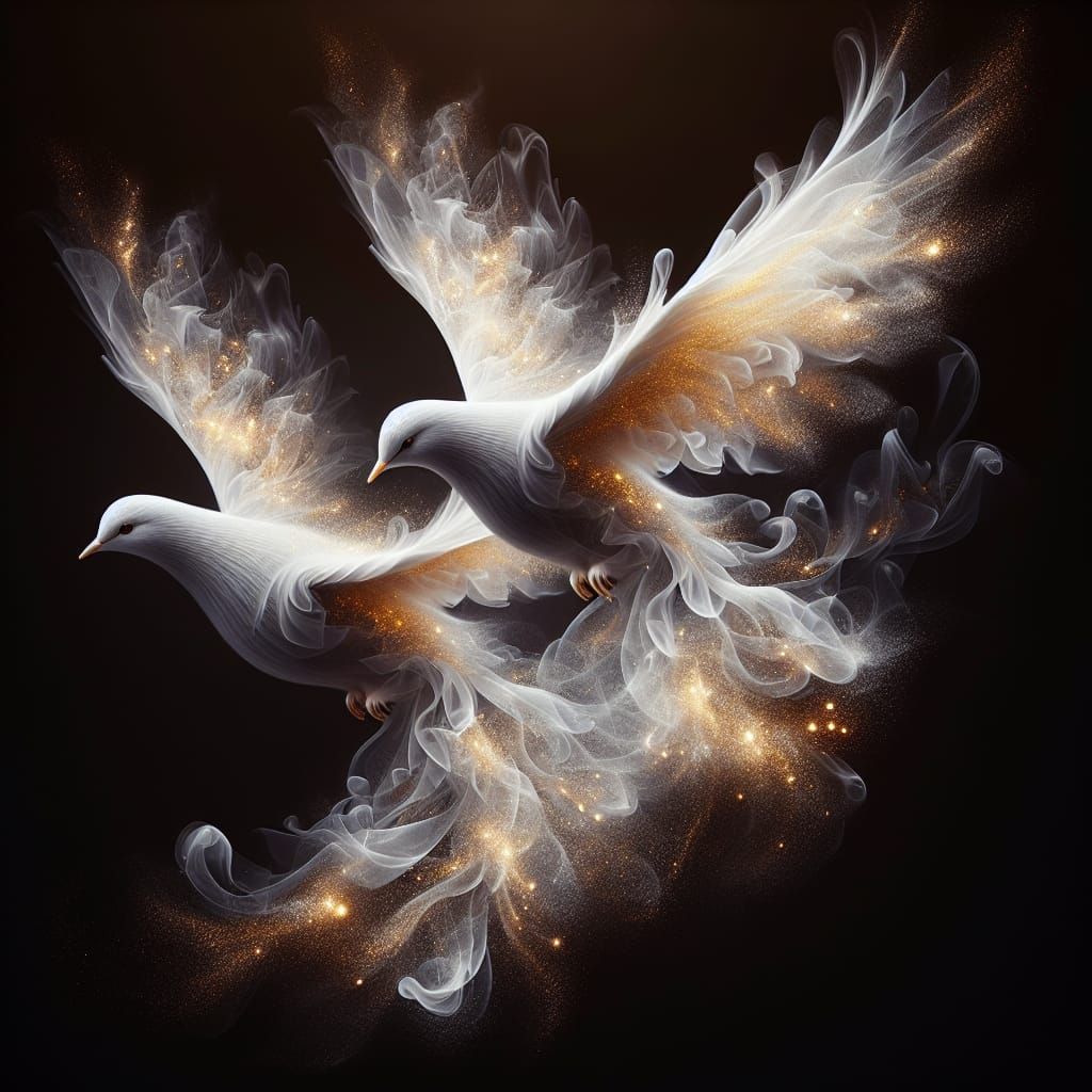 Ethereal Doves Crafted from Smoke and Gold Dust