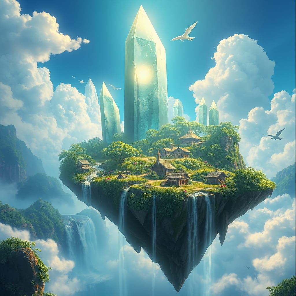 Floating Island Paradise in Nostalgic Film Style