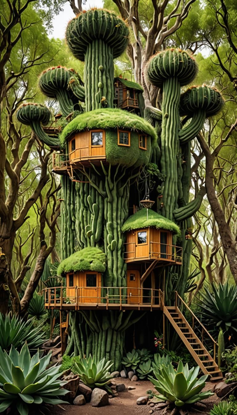 Tree houses in a cactus