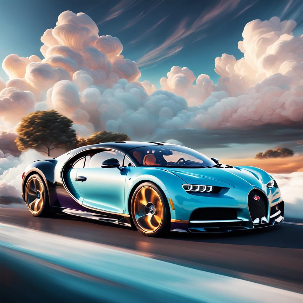 Bugatti Chiron Drives Through Clouds: Hyper-Realistic Digita...