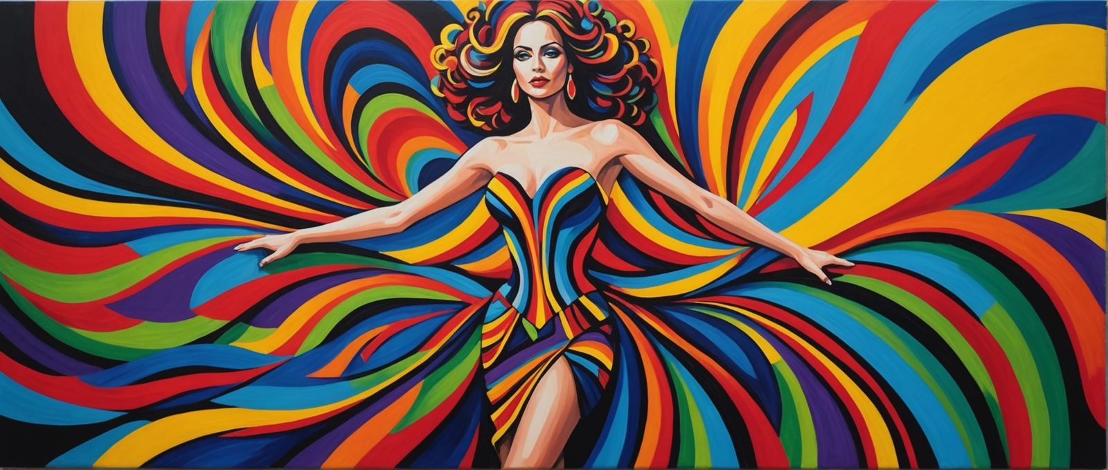 Hypnotic Woman in Flamboyant Dress, Acrylic on Canvas