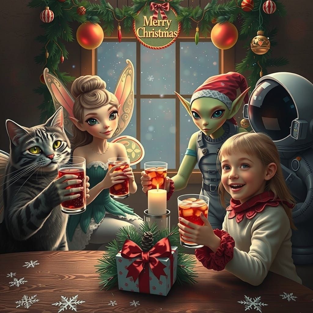 Whimsical Friends Celebrate Christmas with Hyperrealistic Ch...