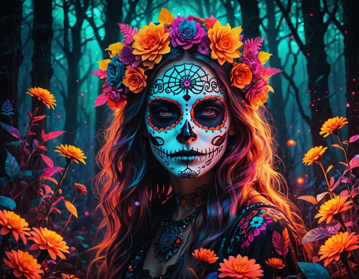 Mystical Forest with Sugar Skull Art