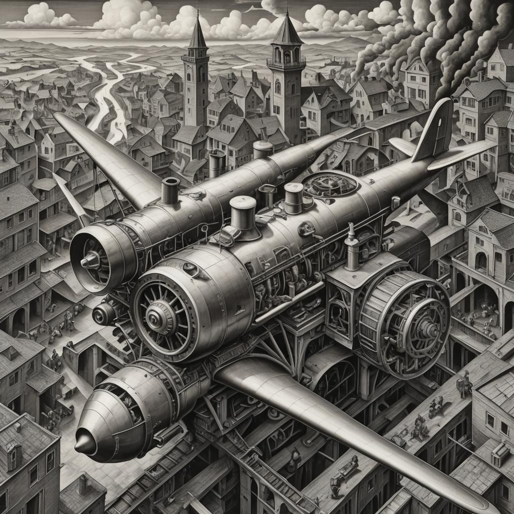 Surreal Steam Engine Flying Machine