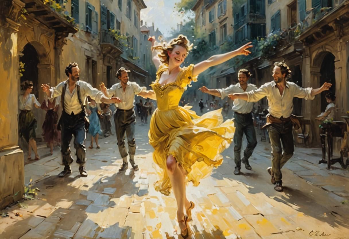 Joyful Woman Dancing: Impressionist Oil Painting