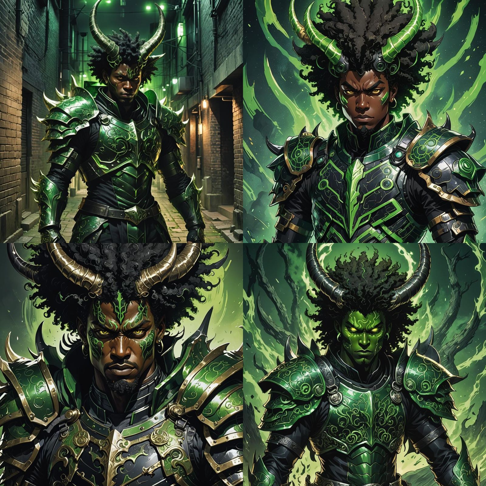 Demonic Armored Warrior with Afro in Anime Style