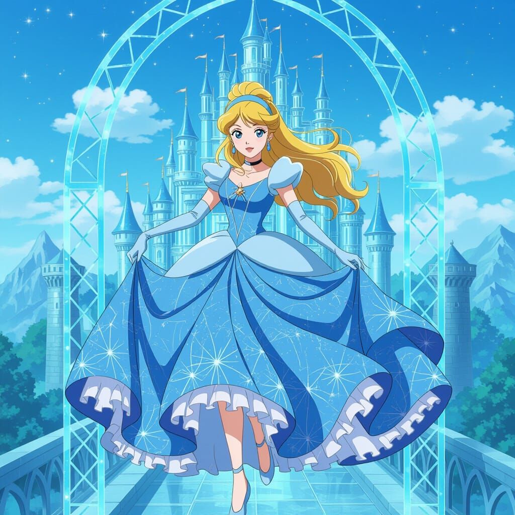 Anime Cinderella Dancing in a Glass Castle Ballgown