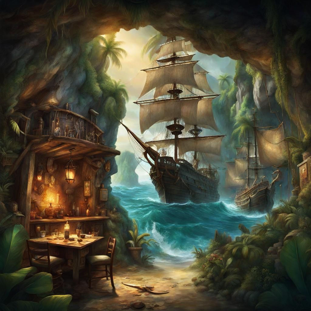Secluded Pirate Cove: A Hyperrealistic Haven