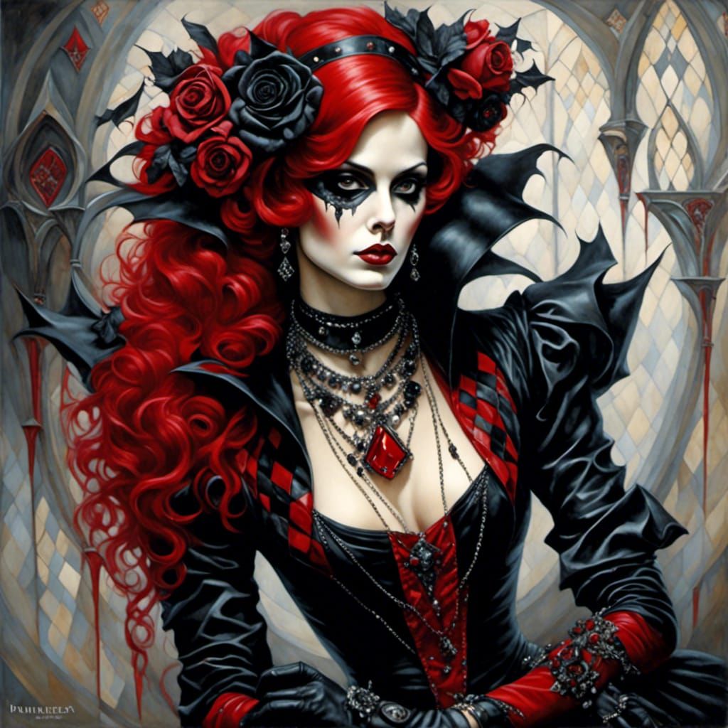 Red and Black Harlequin Goth Portrait