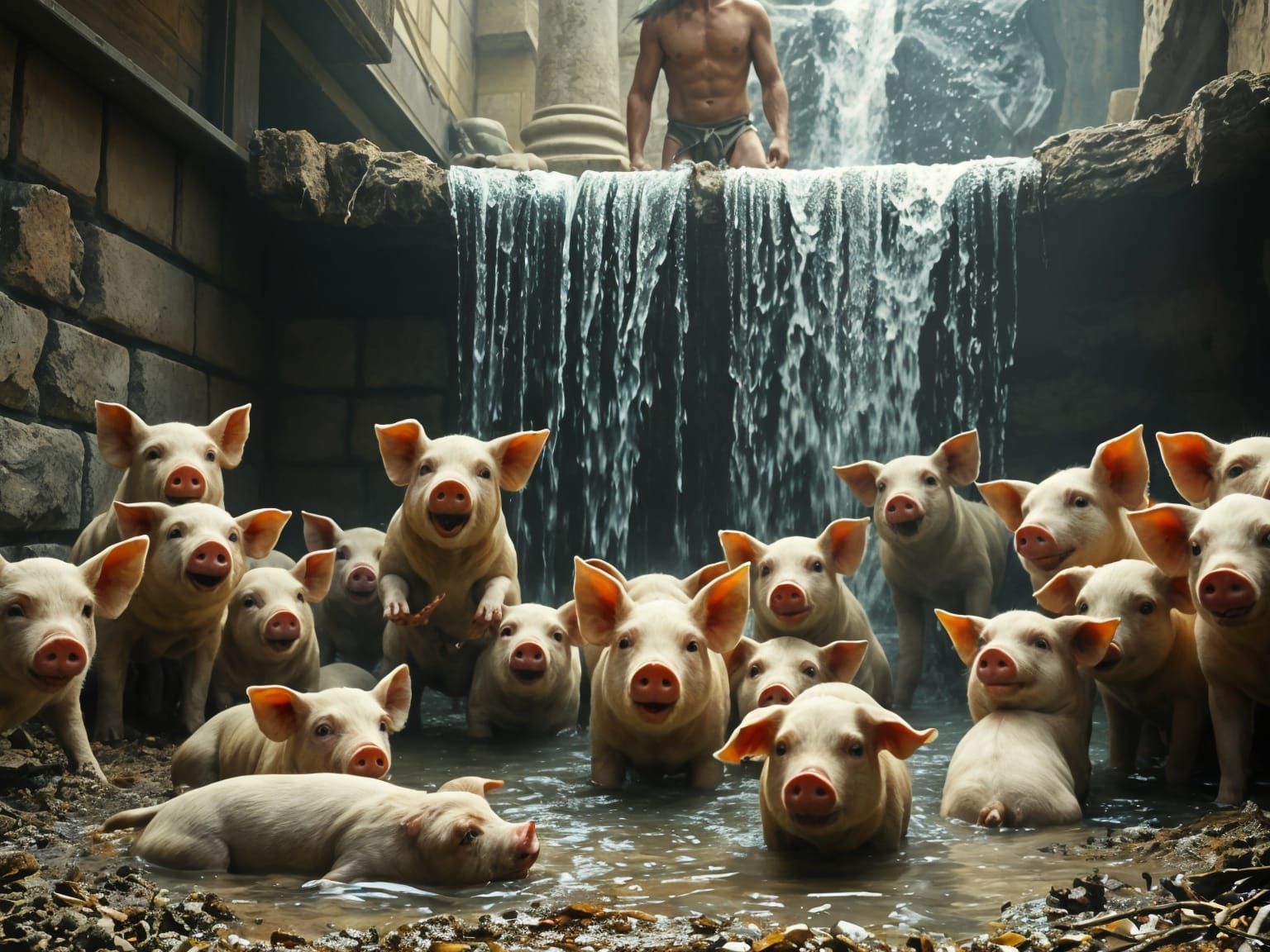Heracles Cleans a Pigsty: A Cinematic Still