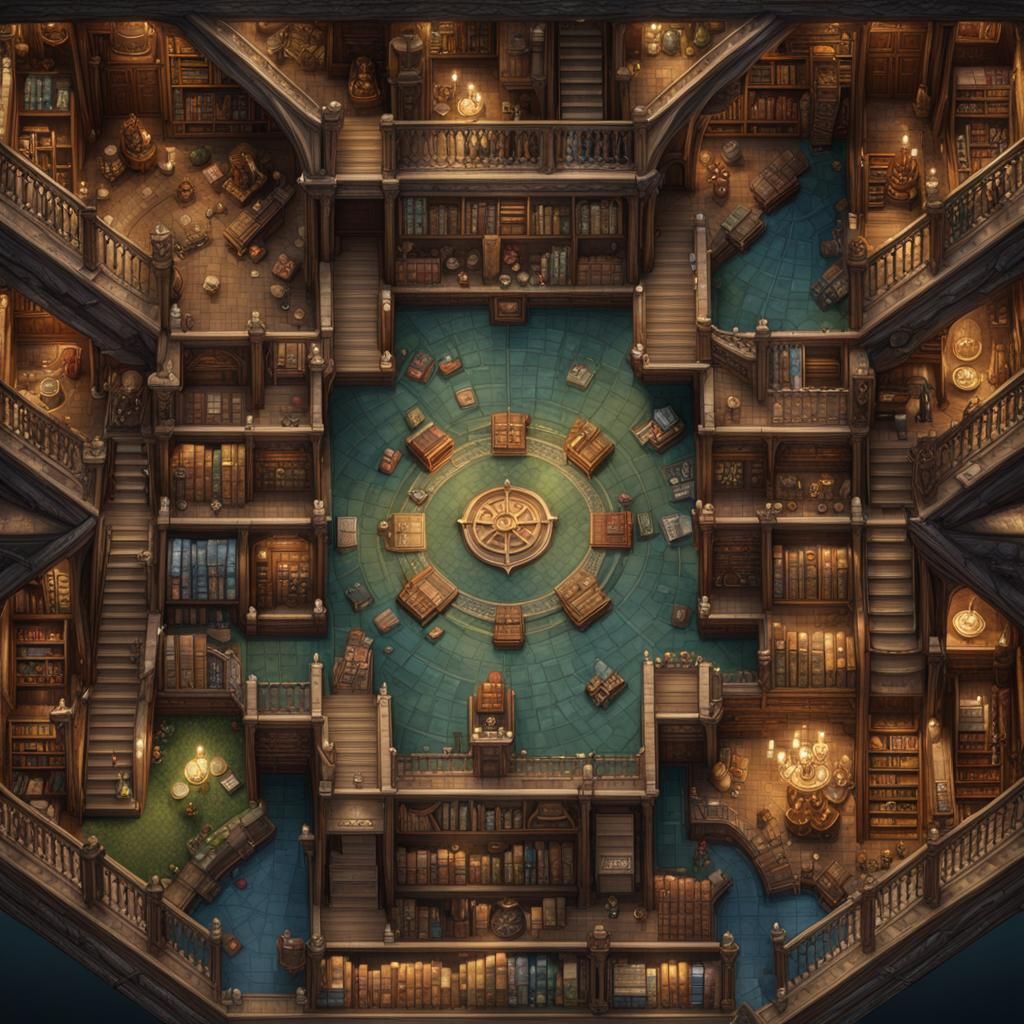 Fantasy Library Battlemap for Dungeons and Dragons