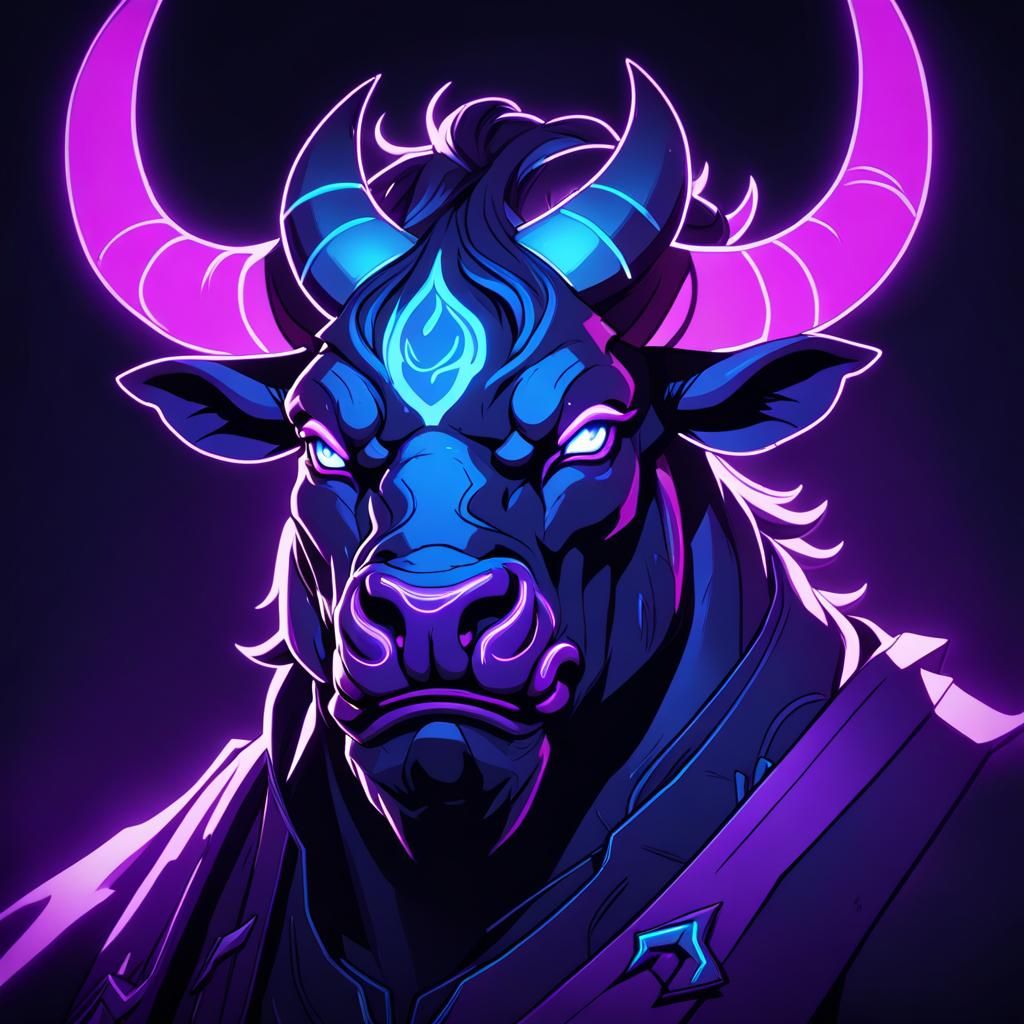 Neon Demon Bull Portrait in Anime Style