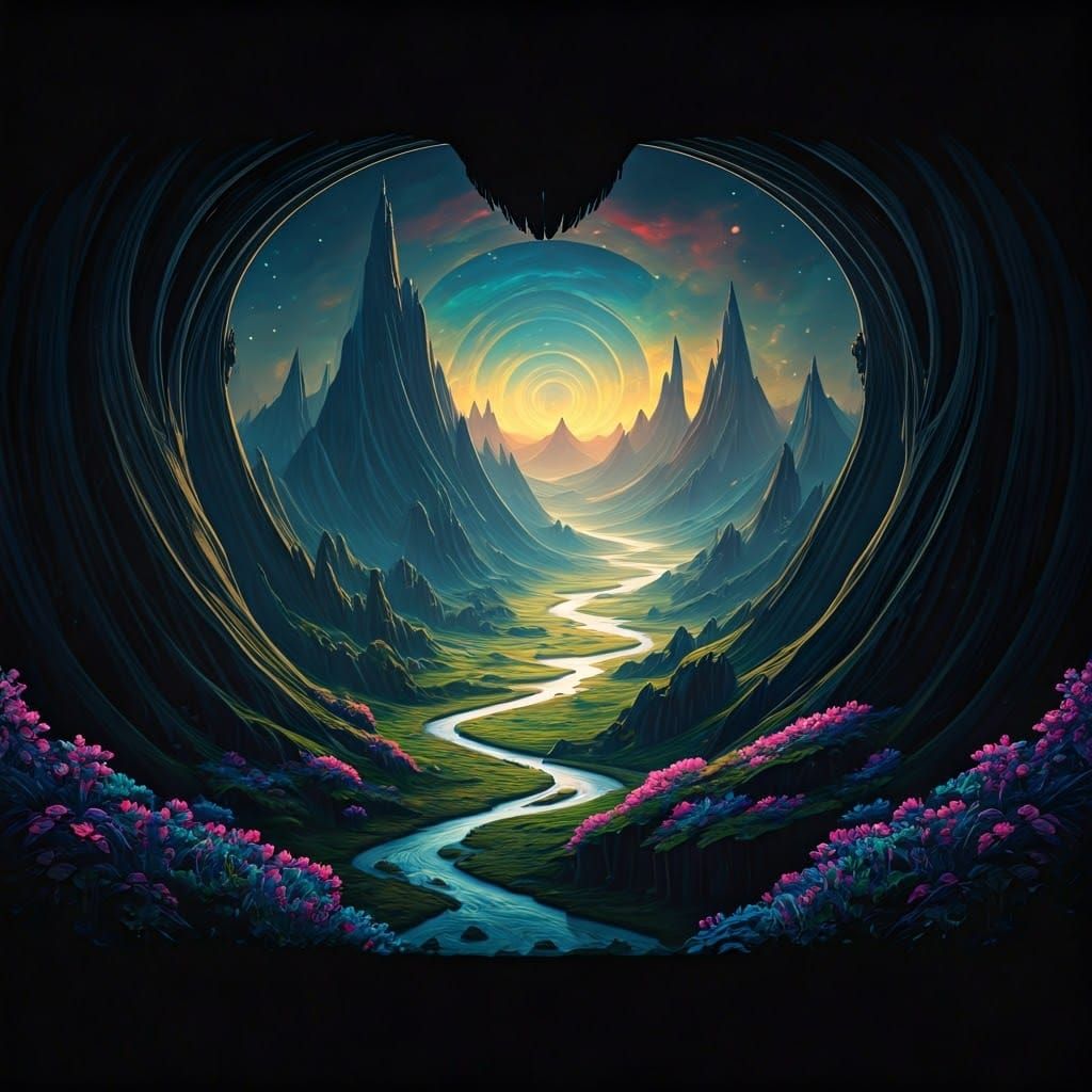 Ethereal Art Nouveau Landscape in Lovecraftian Style