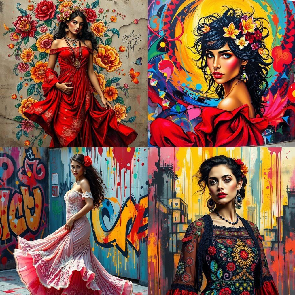 Vibrant Spanish Siren in Street Art Style