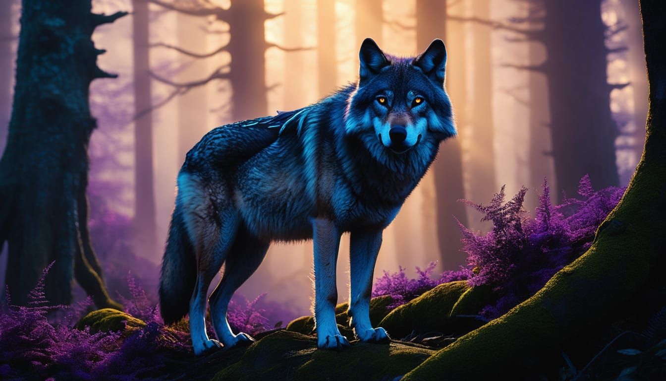 Wolf's Bark Illuminates a Misty Forest in Golden Light