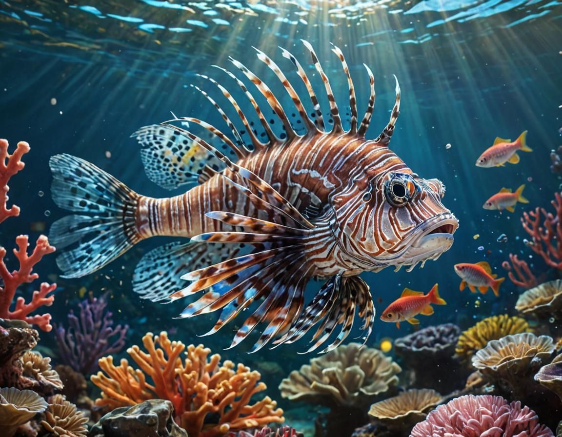 Lionfish and Trout in Underwater Dreamscape