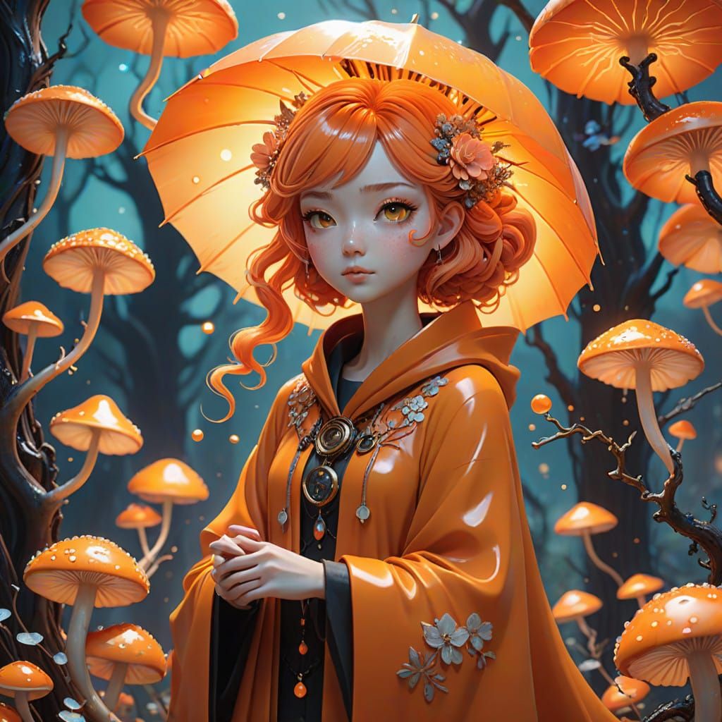 Ethereal Orange Dreamscape in Vibrant Surrealist Style