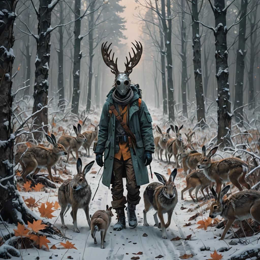 Dystopian Autumn Forest Transitioning to Winter