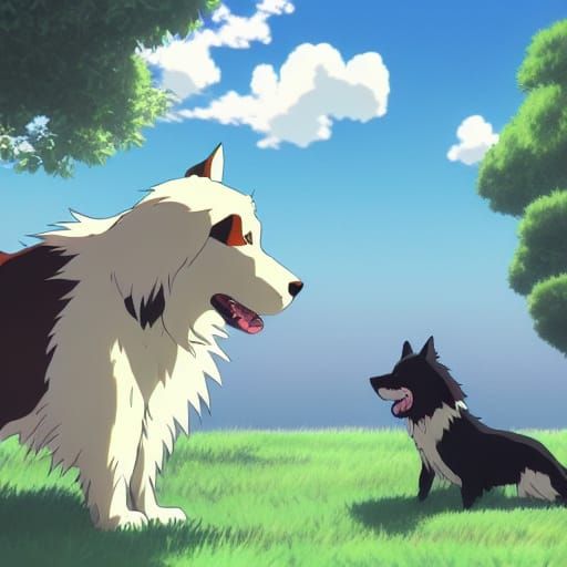 Anime Dog in Studio Ghibli Style