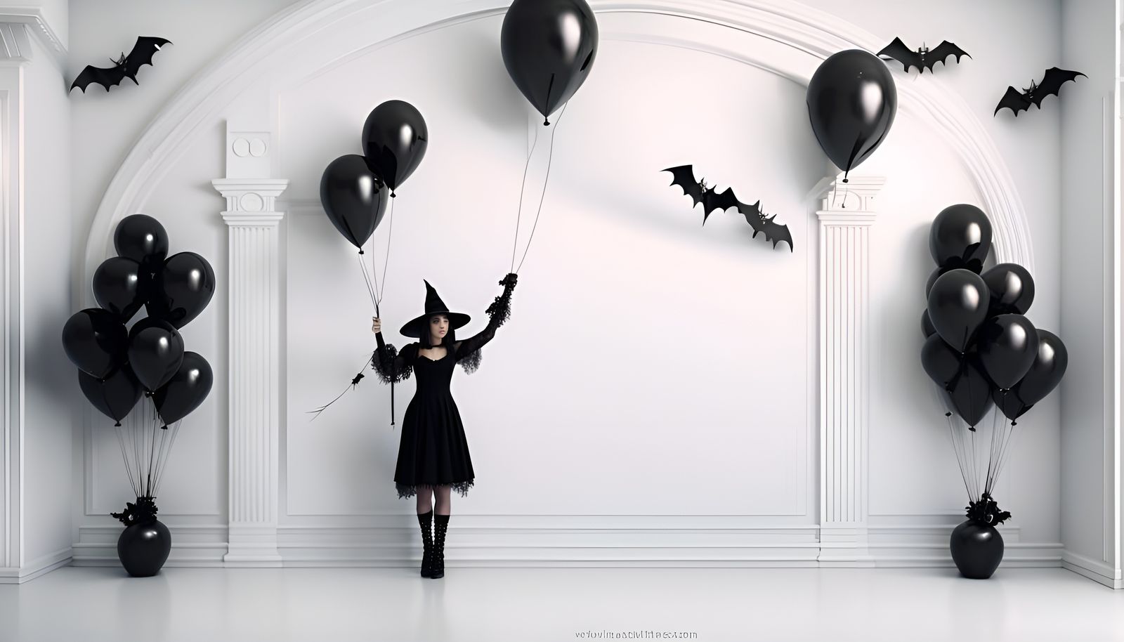 Halloween Witch Girl with Balloons: 3D Rendered Fantasy Art
