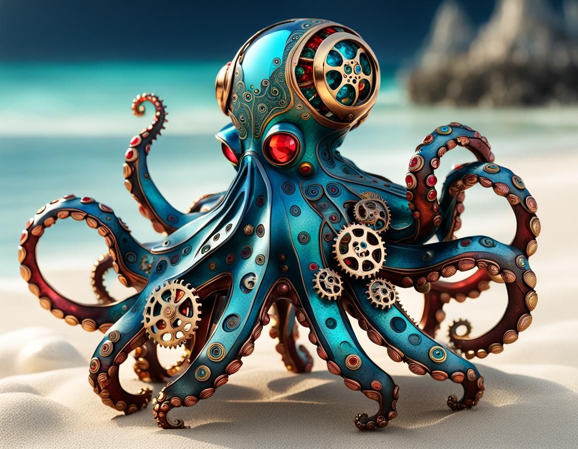 Steampunk Octopus with Intricate Mechanical Details
