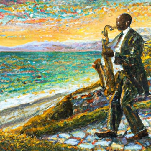 Coltrane by the Sea: Impressionist Oil Painting