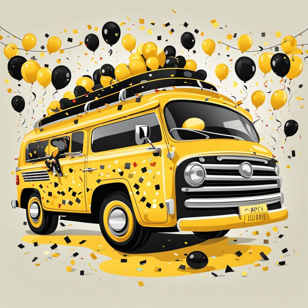 Cheerful Cartoon Vehicle Celebrates New Year