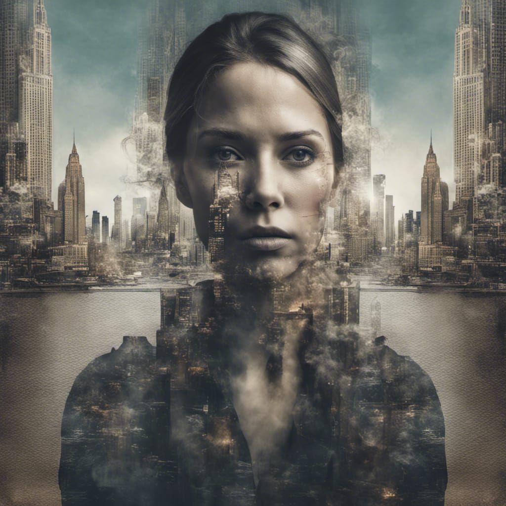 Double Exposure Portrait: Woman and Cityscape