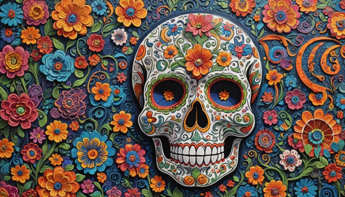 Day of the Dead Mural in Impasto Style