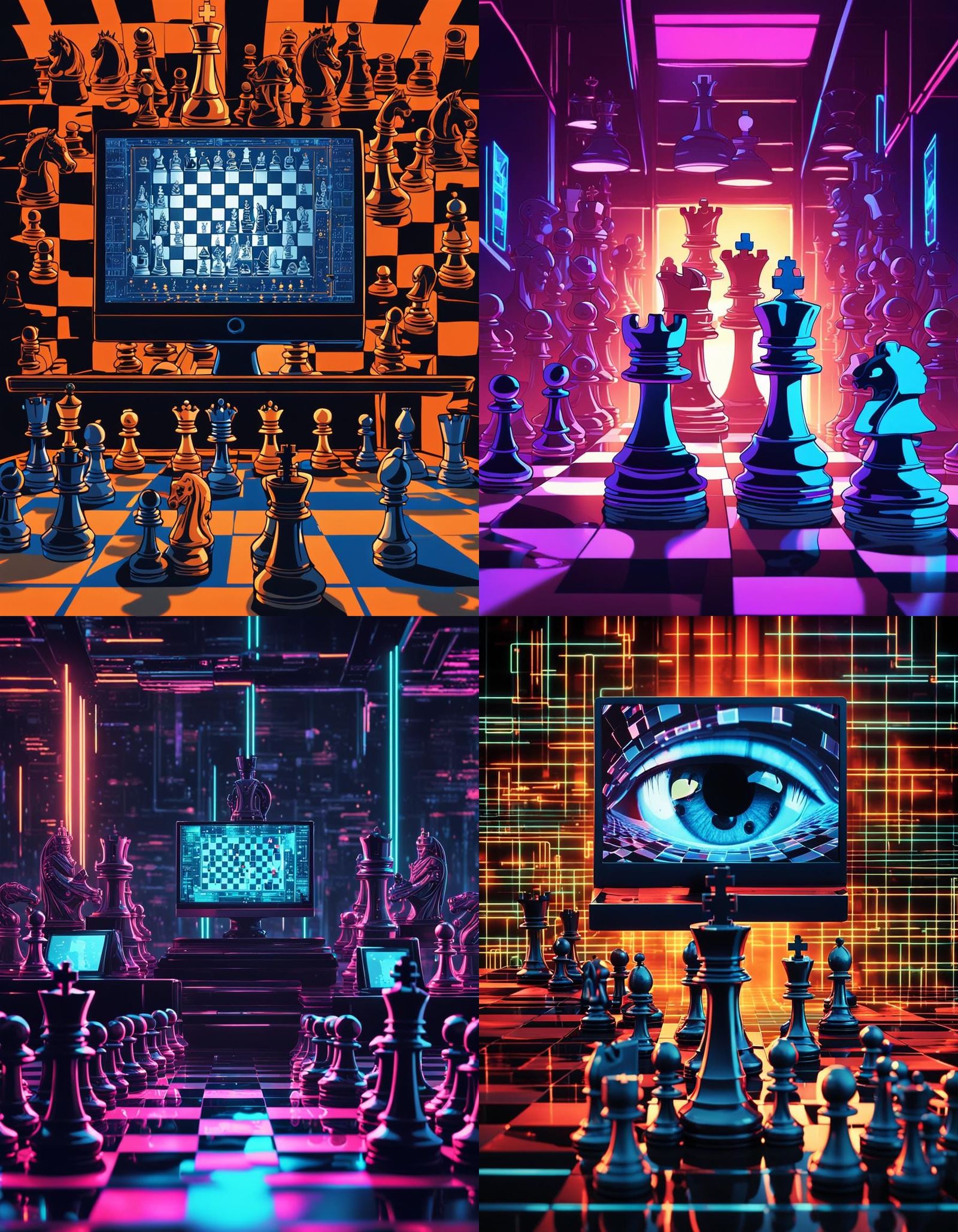 Supercomputer Eye Monitors Chess Game in Anime Style
