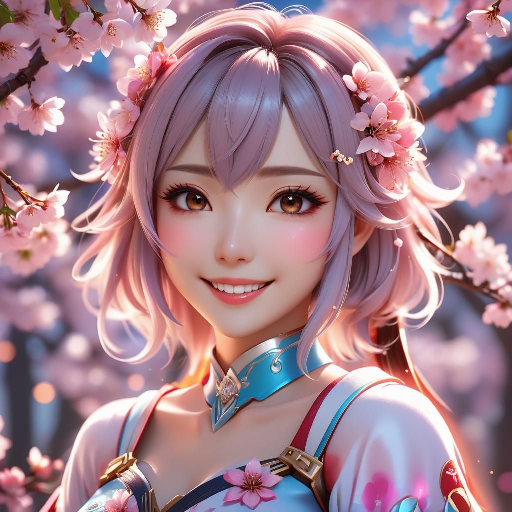 Cute Anime Girl Portrait in Genshin Impact Style