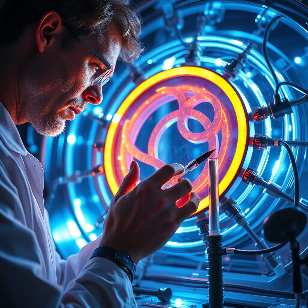 Ethereal Steampunk Scientist Examines Glowing Yggdrasil Symb...