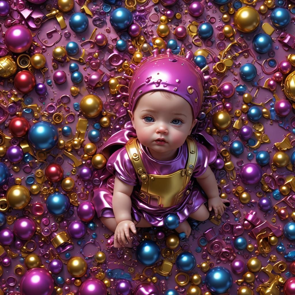 Metallic Baby Girl in Vibrant Colors, 3D Render