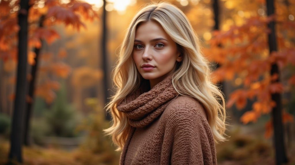 Blonde Woman in Autumn Forest