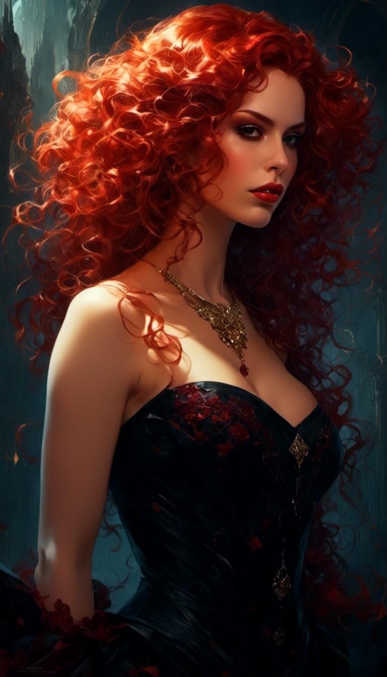 Victorian Vampire Mina Harker Portrait with Dramatic Lightin...