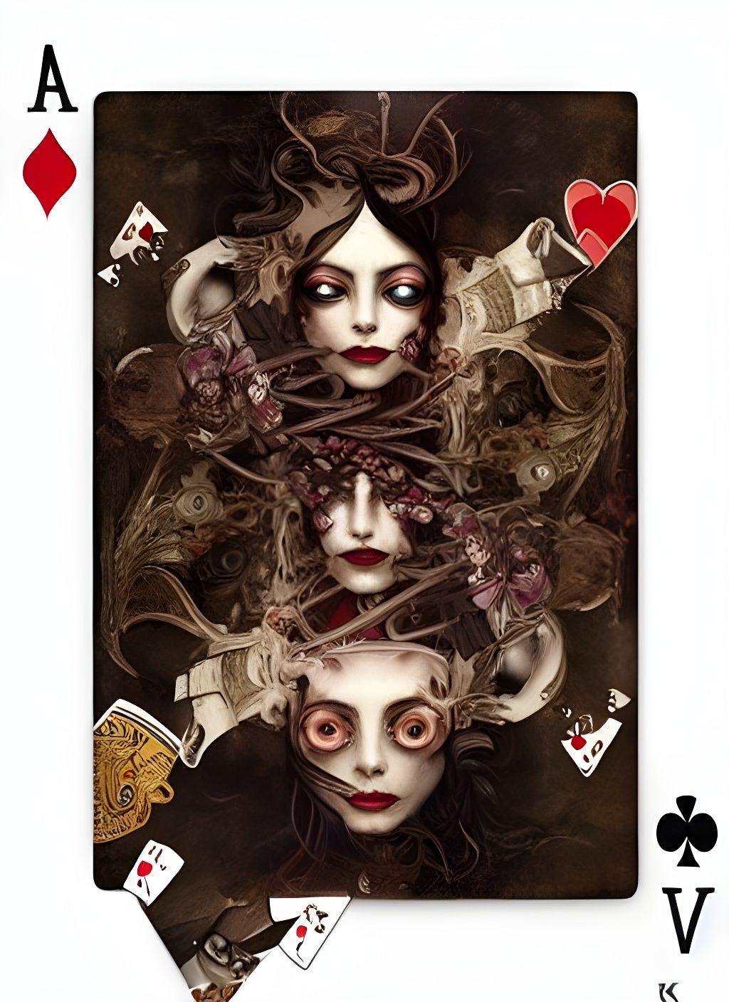 Sinister King of Hearts Card with Decaying Faces