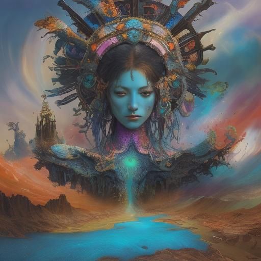 Surreal Cosmic Landscape in Mixed Media Style