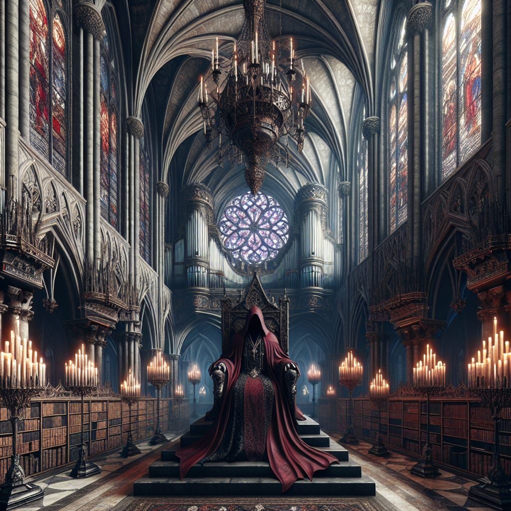 Gothic Cathedral with Vampire Commander on Bone Throne