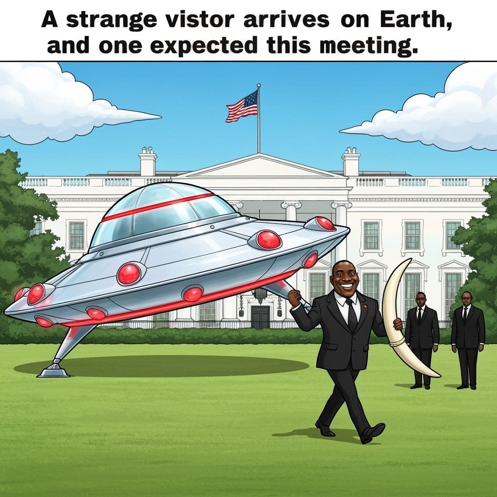 Cartoon Flying Saucer Lands at White House