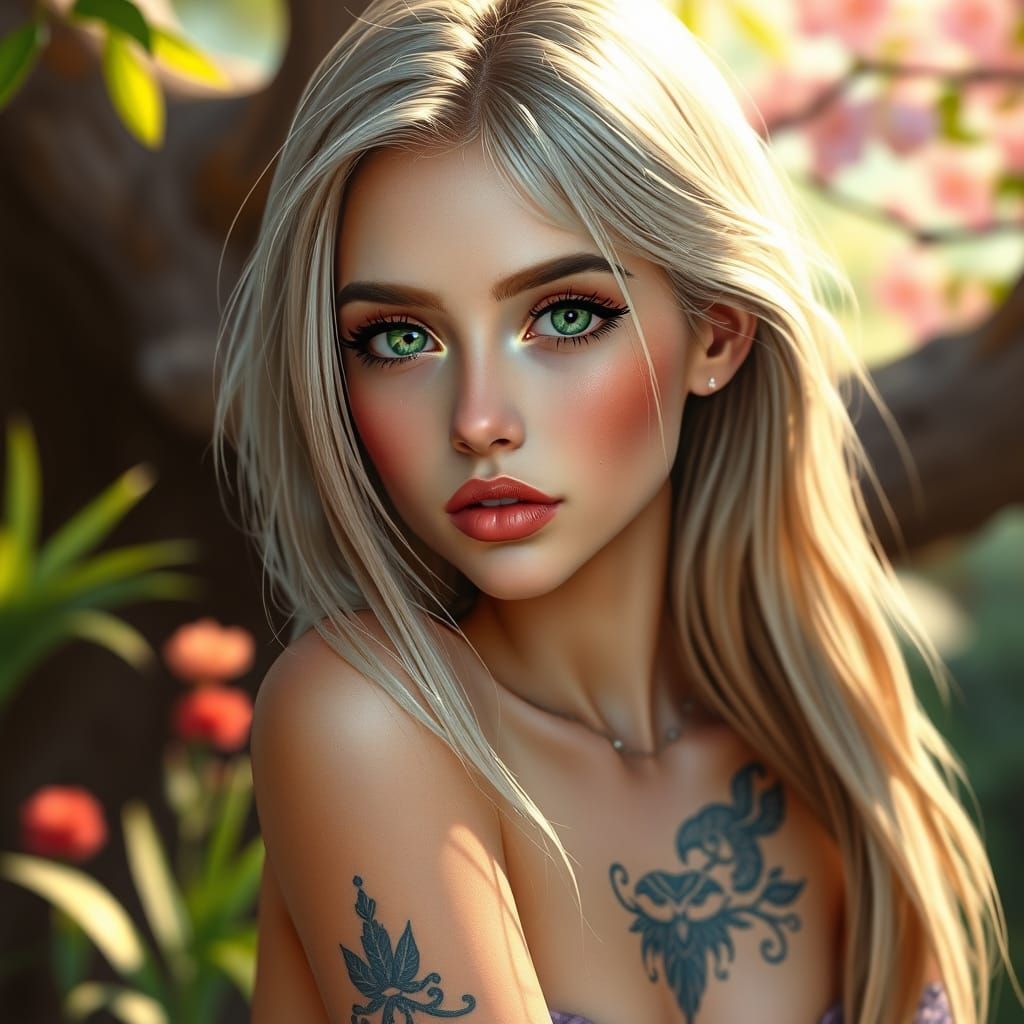 Ash Blond Woman with Green Eyes in Pixar Style