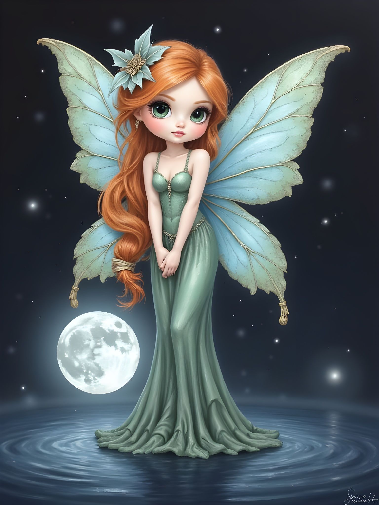 Moonlit Fairy by Steampunk Engine as Oil Painting