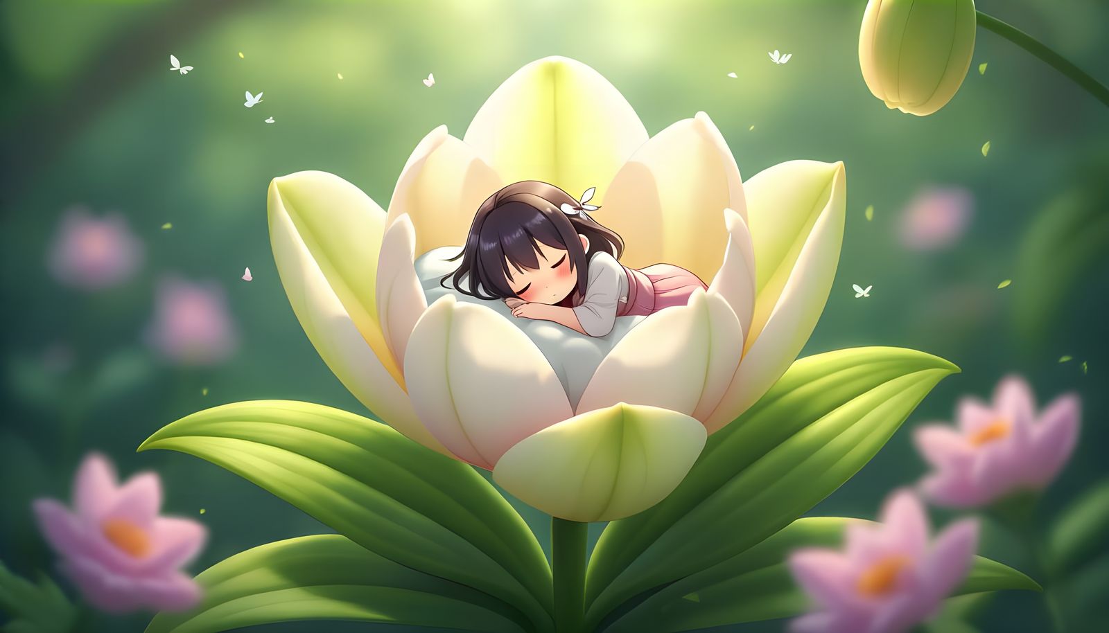Mini Anime Girl Sleeping in Orchid Flower