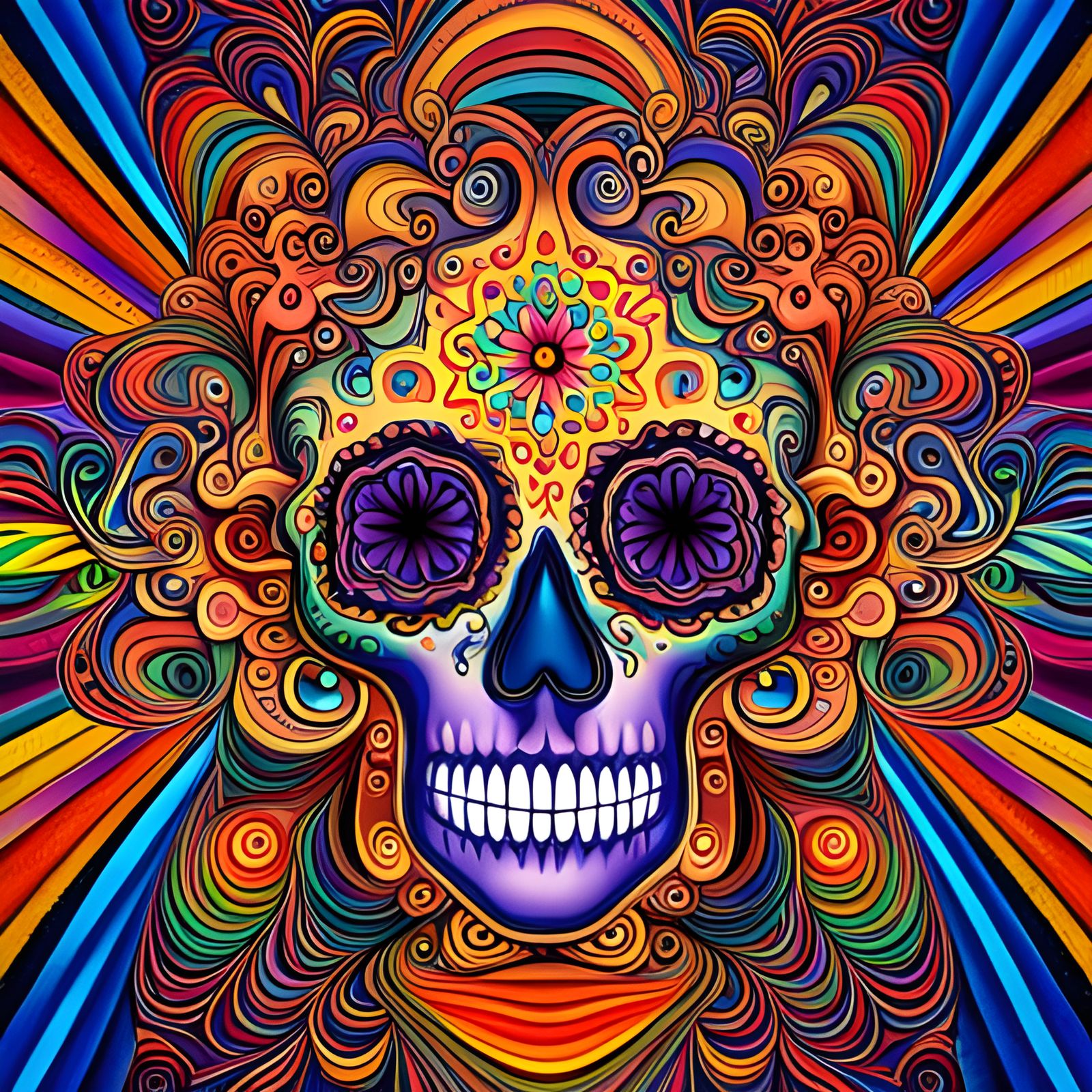 Psychedelic Dia de los Muertos in Pop Art Style